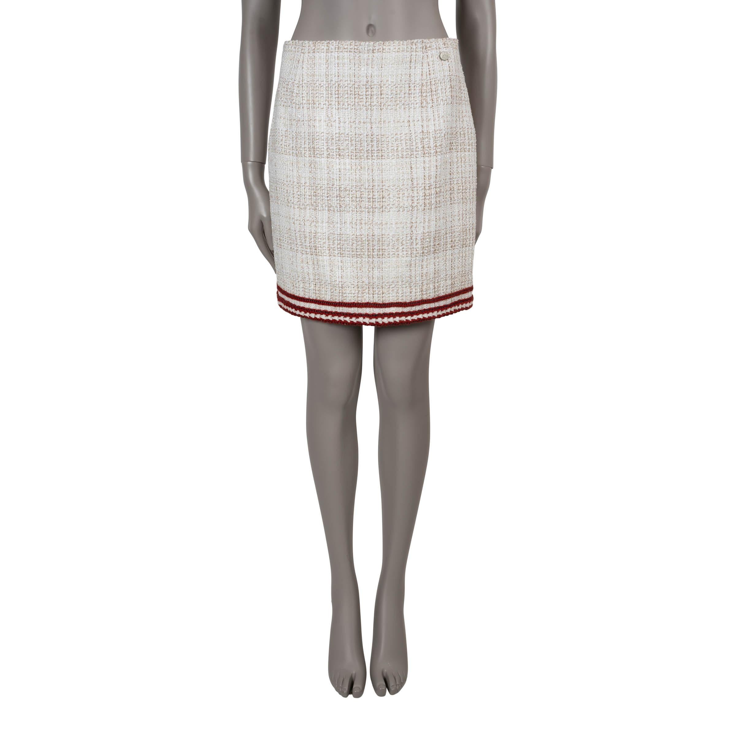 Women's CHANEL cream & red cotton 18A HAMBURG TWEED MINI Skirt 40 M For Sale