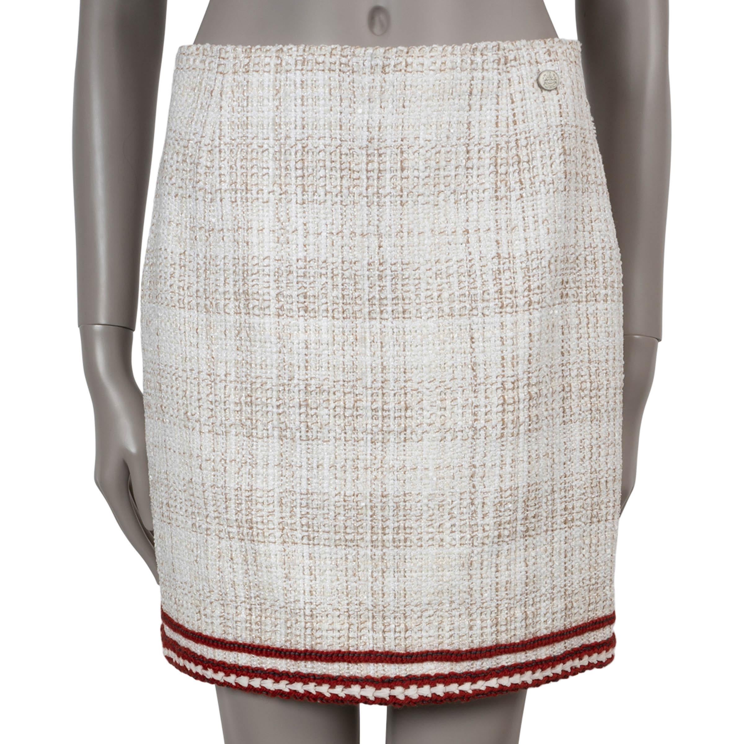 CHANEL cream & red cotton 18A HAMBURG TWEED MINI Skirt 40 M