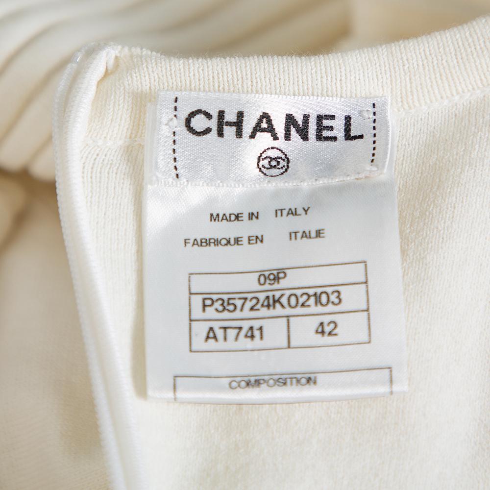 Chanel Cream Rib Knit Tiered Sleeve Detail Short Dress L In Good Condition In Dubai, Al Qouz 2
