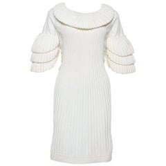 Chanel Cream Rib Knit Tiered Sleeve Detail Short Dress L