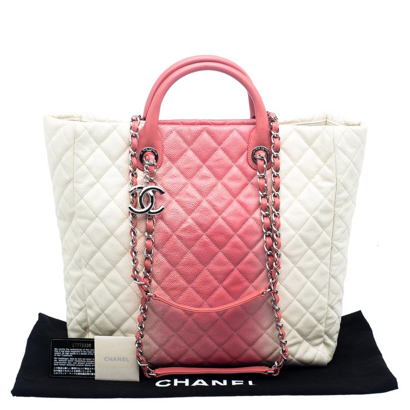 Chanel Cream/Rose Ombre Quilted Caviar Leather Shopping Tote 7