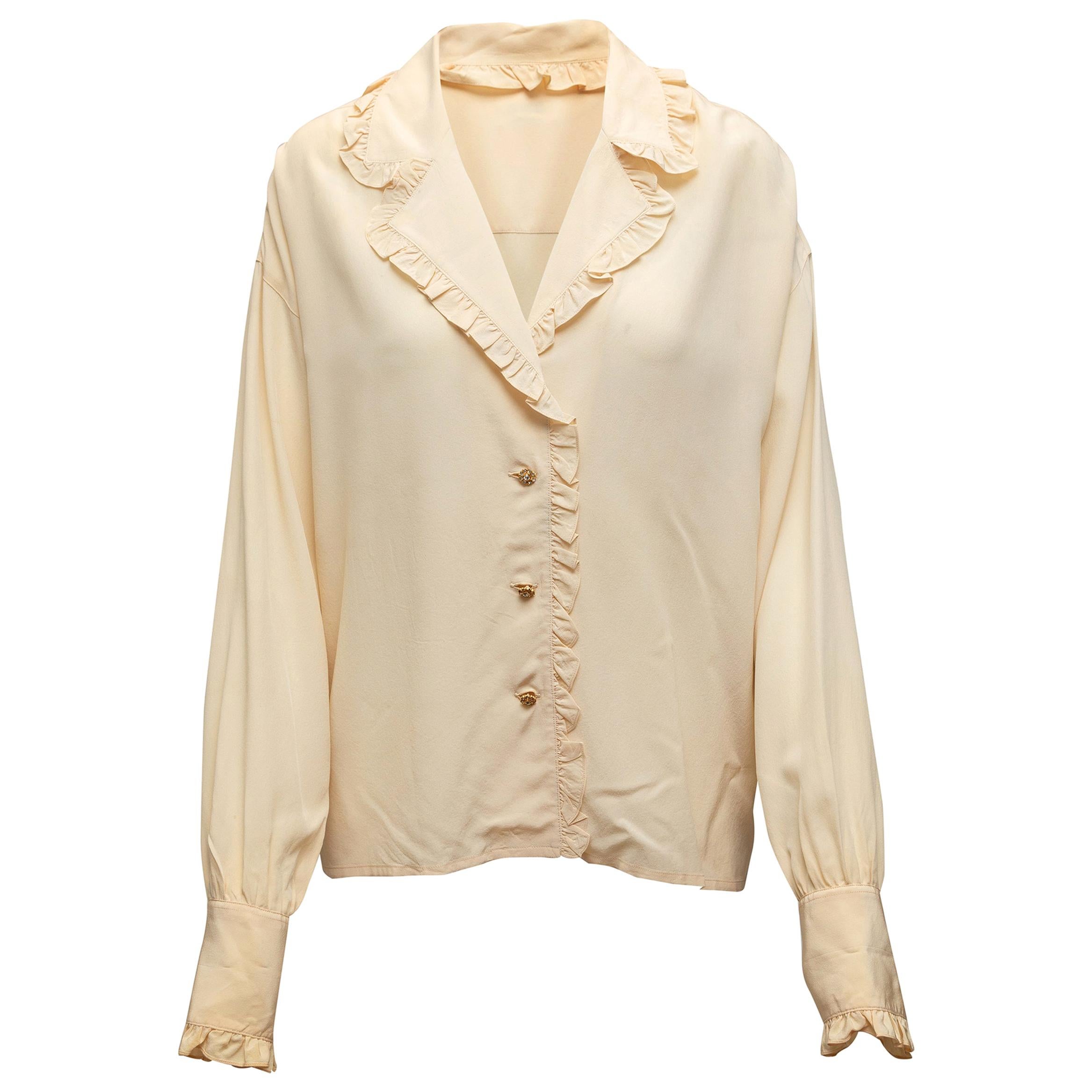 Chanel Cream Ruffle-Trimmed Button-Up Blouse