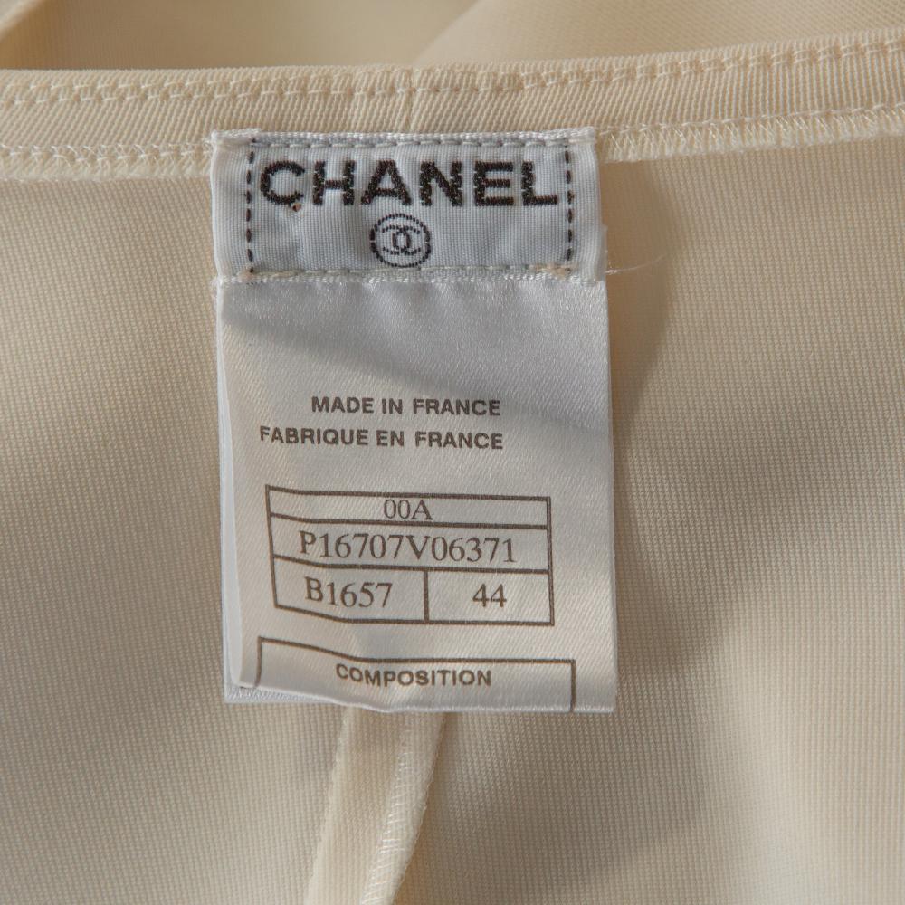 Women's Chanel Cream Ruffled Button Front Cropped Blouse L