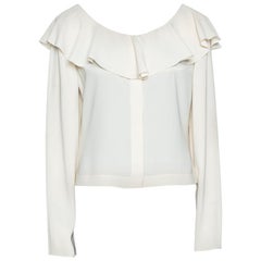 Chanel Cream Ruffled Button Front Cropped Blouse L