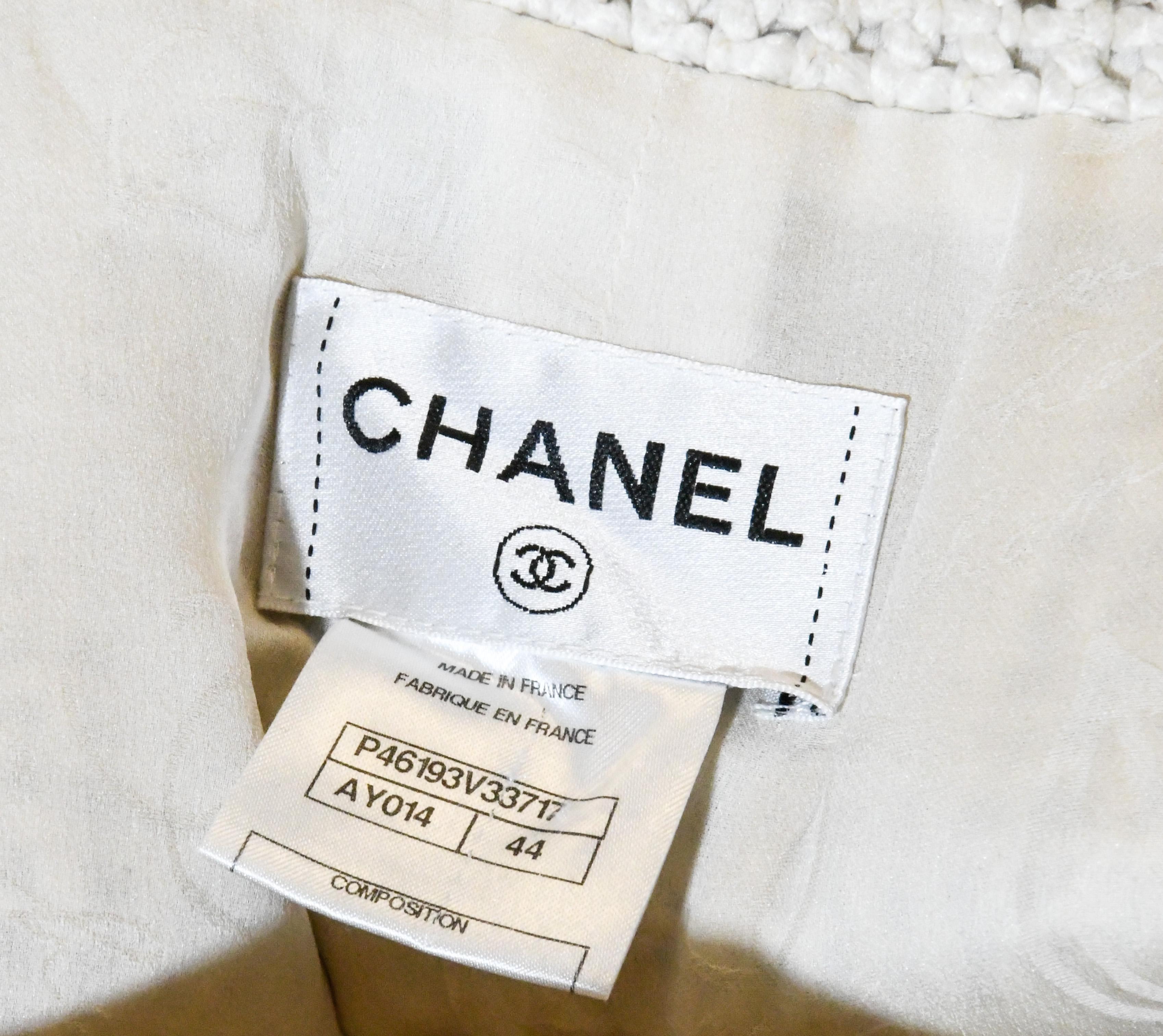 Beige Chanel Cream Short Sleeve Lesage Tweed Crochet Silk A line Dress