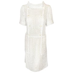 Chanel Cream Short Sleeve Lesage Tweed Crochet Silk A line Dress