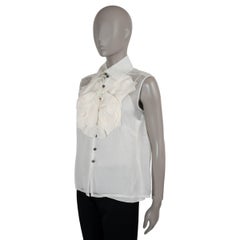 CHANEL Creme Seide 15K PLEATED ORGANZA Bluse Hemd 40 M