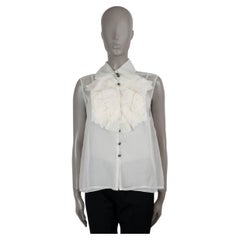 CHANEL Creme Seide 15K PLEATED ORGANZA Bluse Hemd 40 M