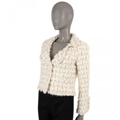 CHANEL cream silk blend 2005 05A CHUNKY TWEED Jacket 38 S