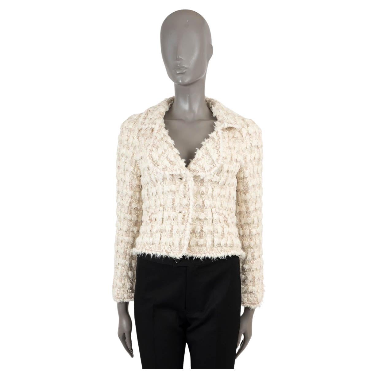 CHANEL cream silk blend 2005 05A CHUNKY TWEED Jacket 38 S For Sale