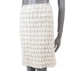 CHANEL cream silk blend 2005 05A CHUNKY TWEED Skirt 38 S
