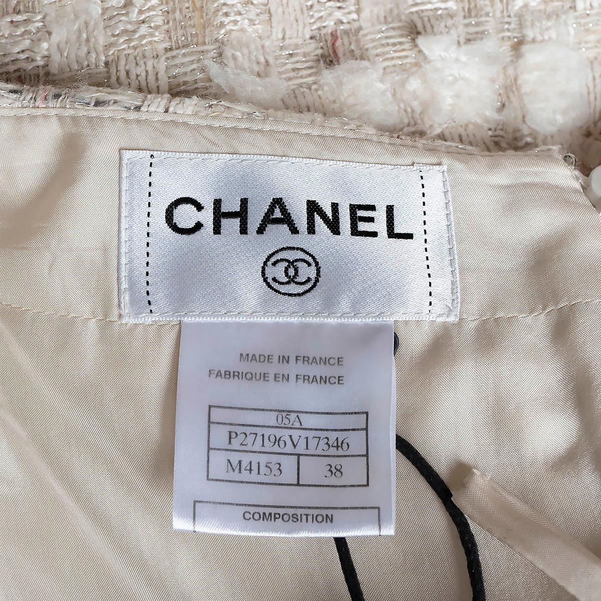 CHANEL cream silk blend 2005 05A CHUNKY TWEED Skirt 38 S For Sale 3
