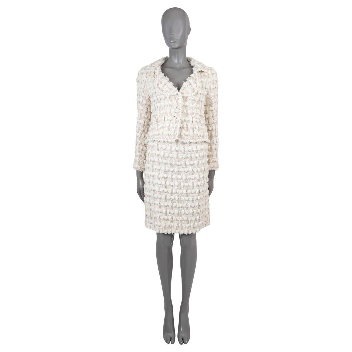 CHANEL cream silk blend 2005 05A CHUNKY TWEED Skirt 38 S For Sale 5