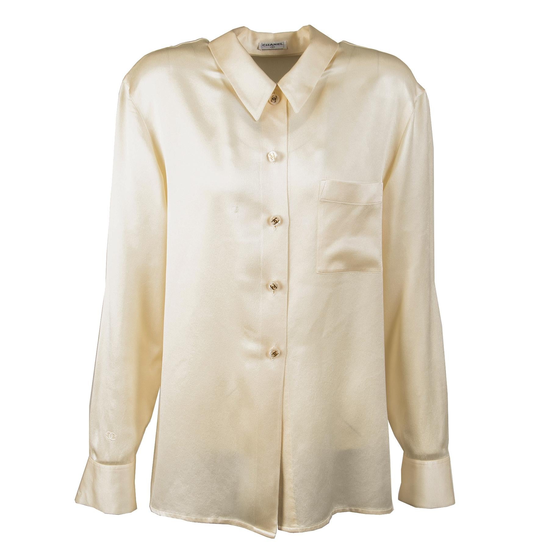 Chanel Cream Silk Blouse at 1stDibs | chanel silk blouse, cream silk  blouses, chanel silk shirt