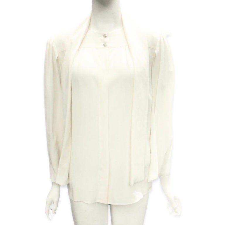 Women's or Men's Chanel Cream Silk Cut Out Sleeve Blouse  For Sale