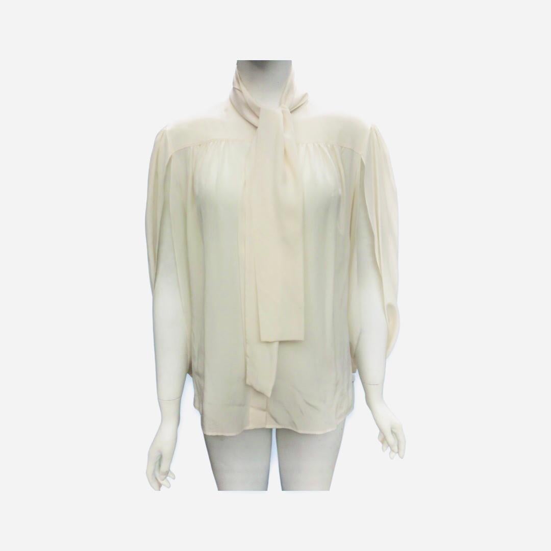 Chanel Cream Silk Cut Out Sleeve Blouse  For Sale 4