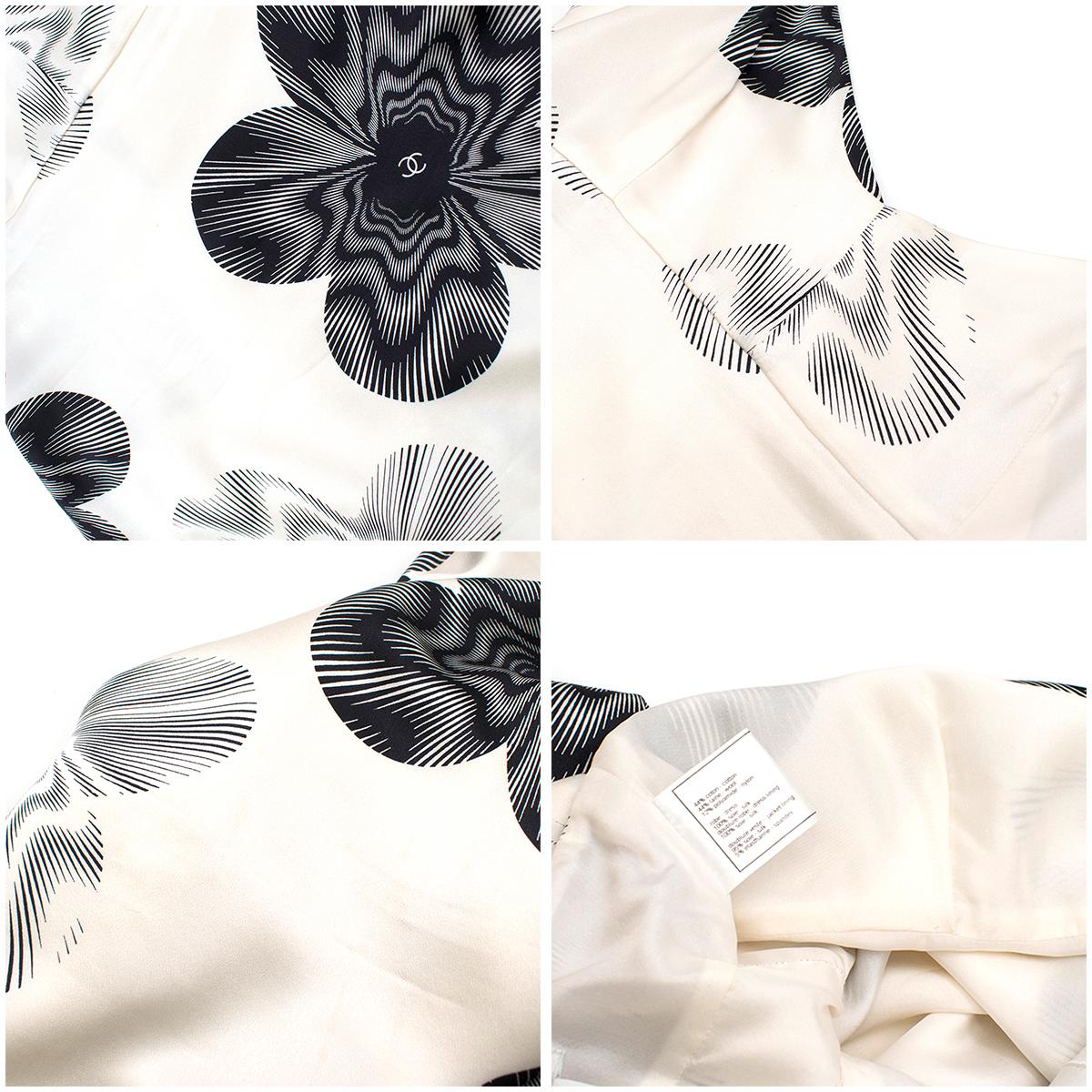 Chanel Cream Silk Floral Patterned Slip Dress SIZE 38 5