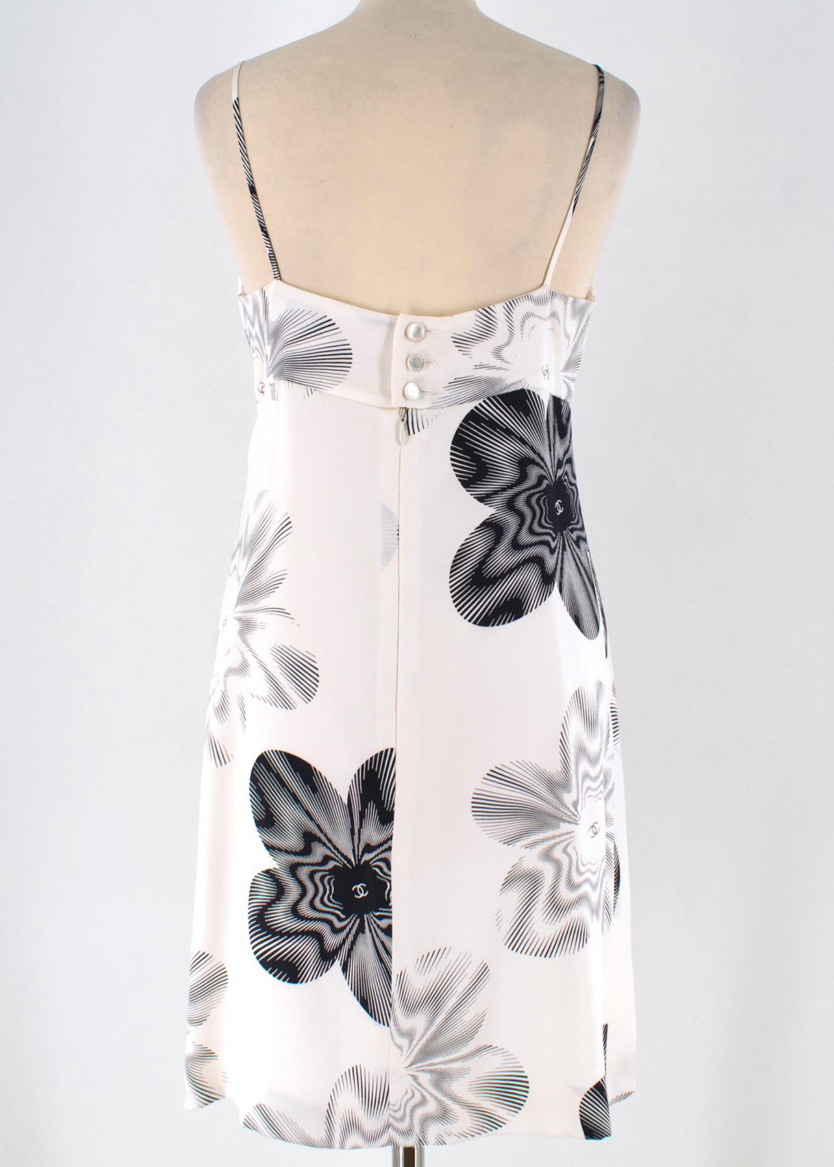 Gray Chanel Cream Silk Floral Patterned Slip Dress SIZE 38