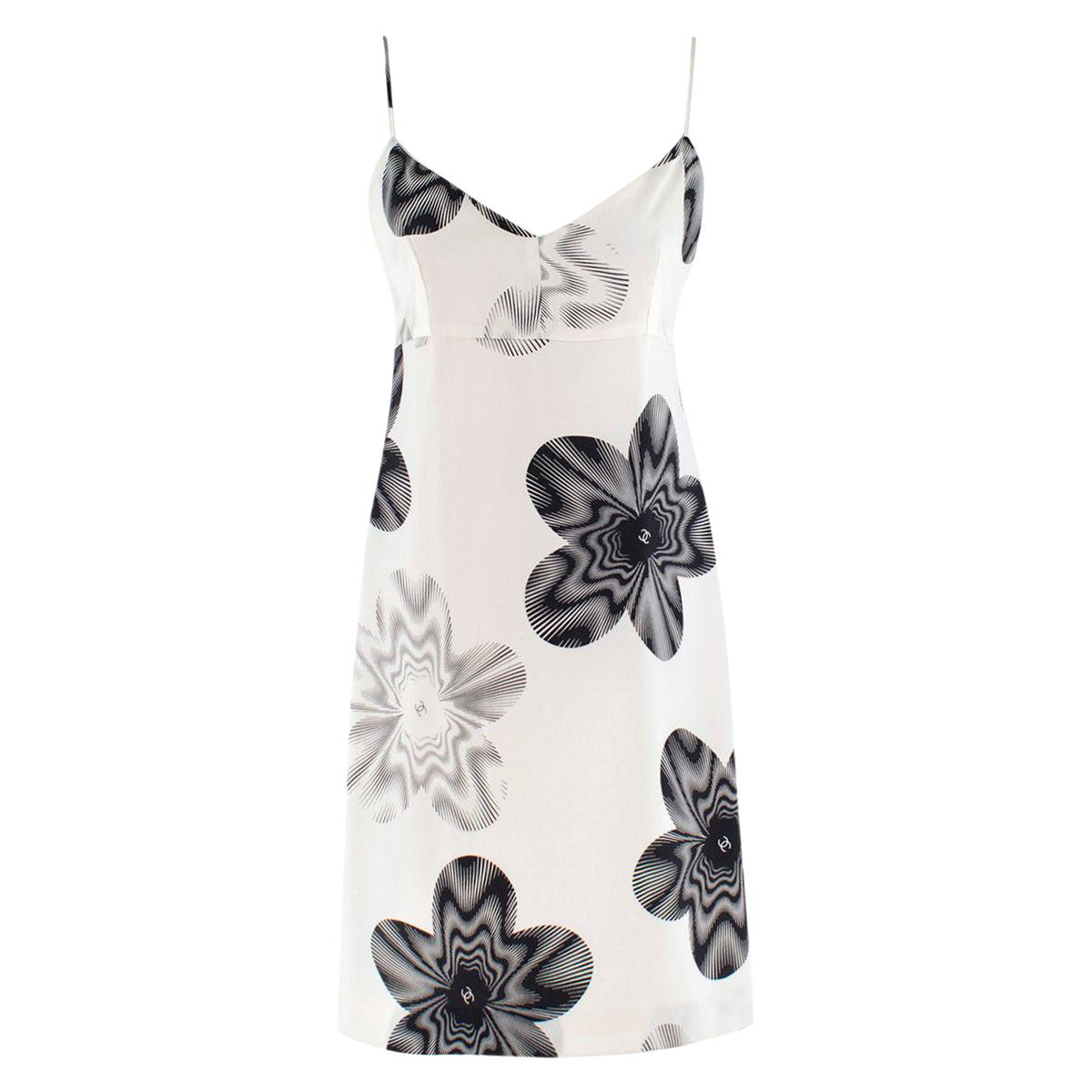 Chanel Cream Silk Floral Patterned Slip Dress SIZE 38