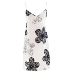 Chanel Cream Silk Floral Patterned Slip Dress SIZE 38
