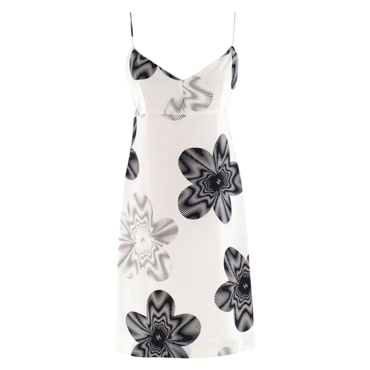 Chanel Cream Silk Floral Patterned Slip Dress SIZE 38