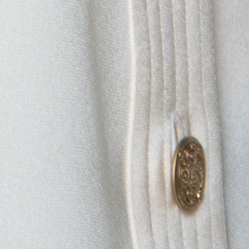 Chanel Cream Silk Gold Button Detail Blouse L In Excellent Condition In Dubai, Al Qouz 2