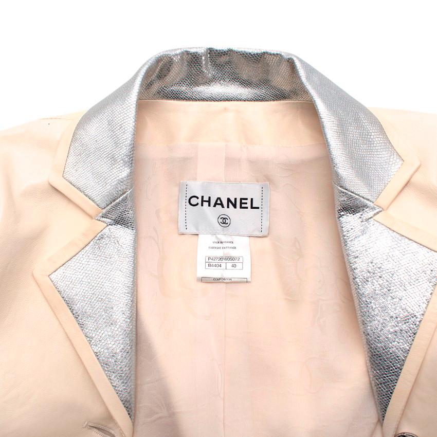 Chanel Cream & Silver Lizard Embossed Leather Blazer In Excellent Condition For Sale In London, GB