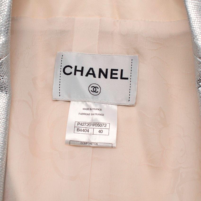 Women's Chanel Cream & Silver Lizard Embossed Leather Blazer For Sale