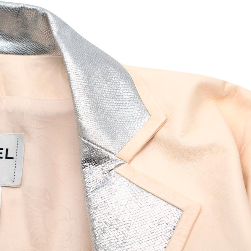 Chanel Cream & Silver Lizard Embossed Leather Blazer For Sale 1