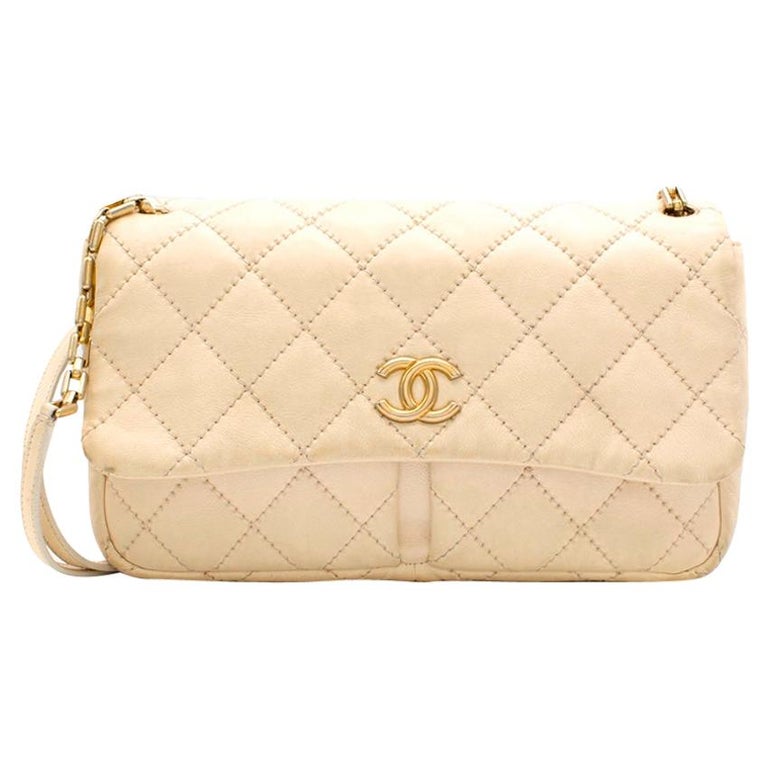 Chanel Cream Stitch Quilted Double Pocket Flap Bag 30cm