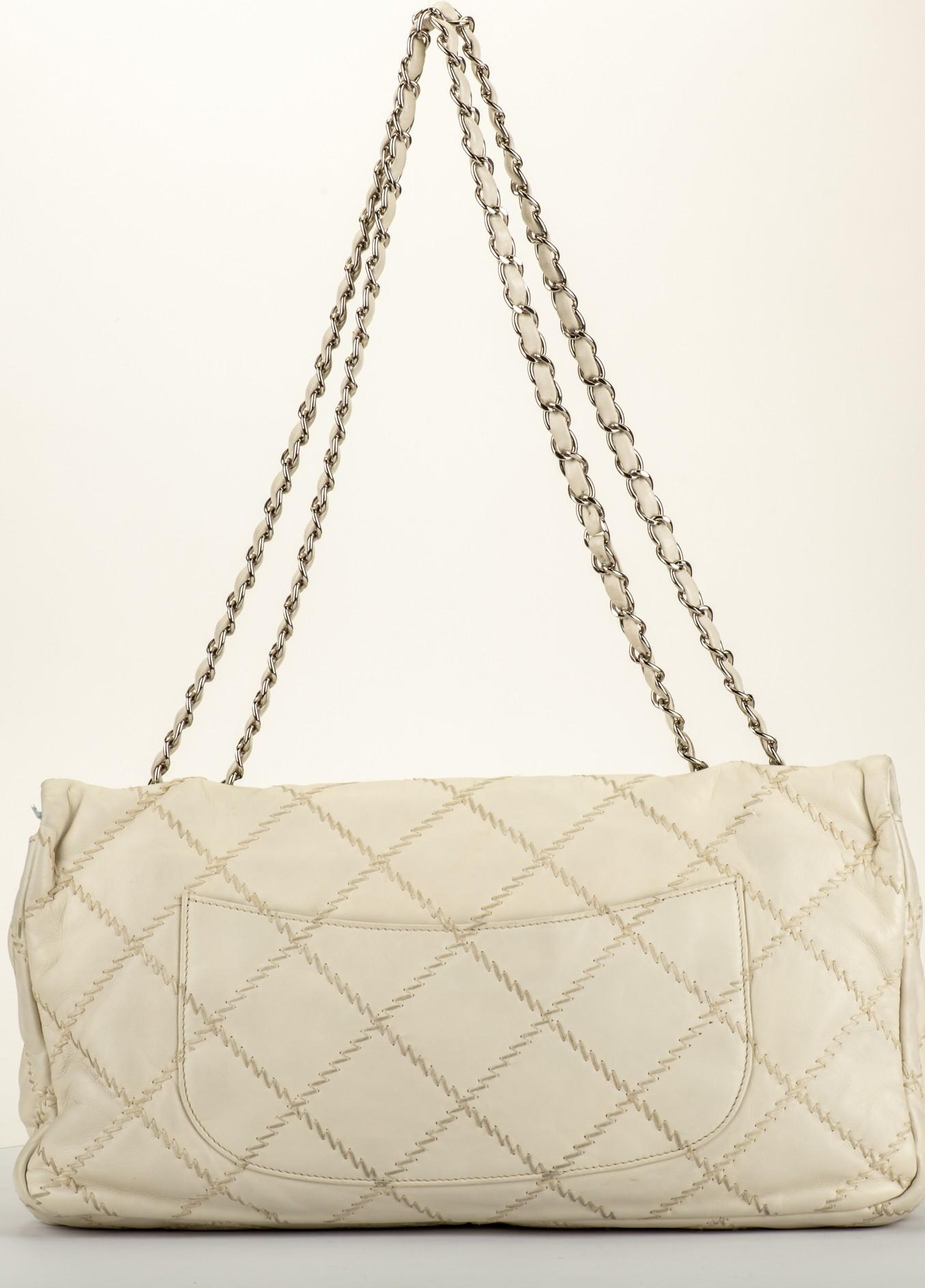 Beige Chanel Cream Stitched Jumbo Flap Bag