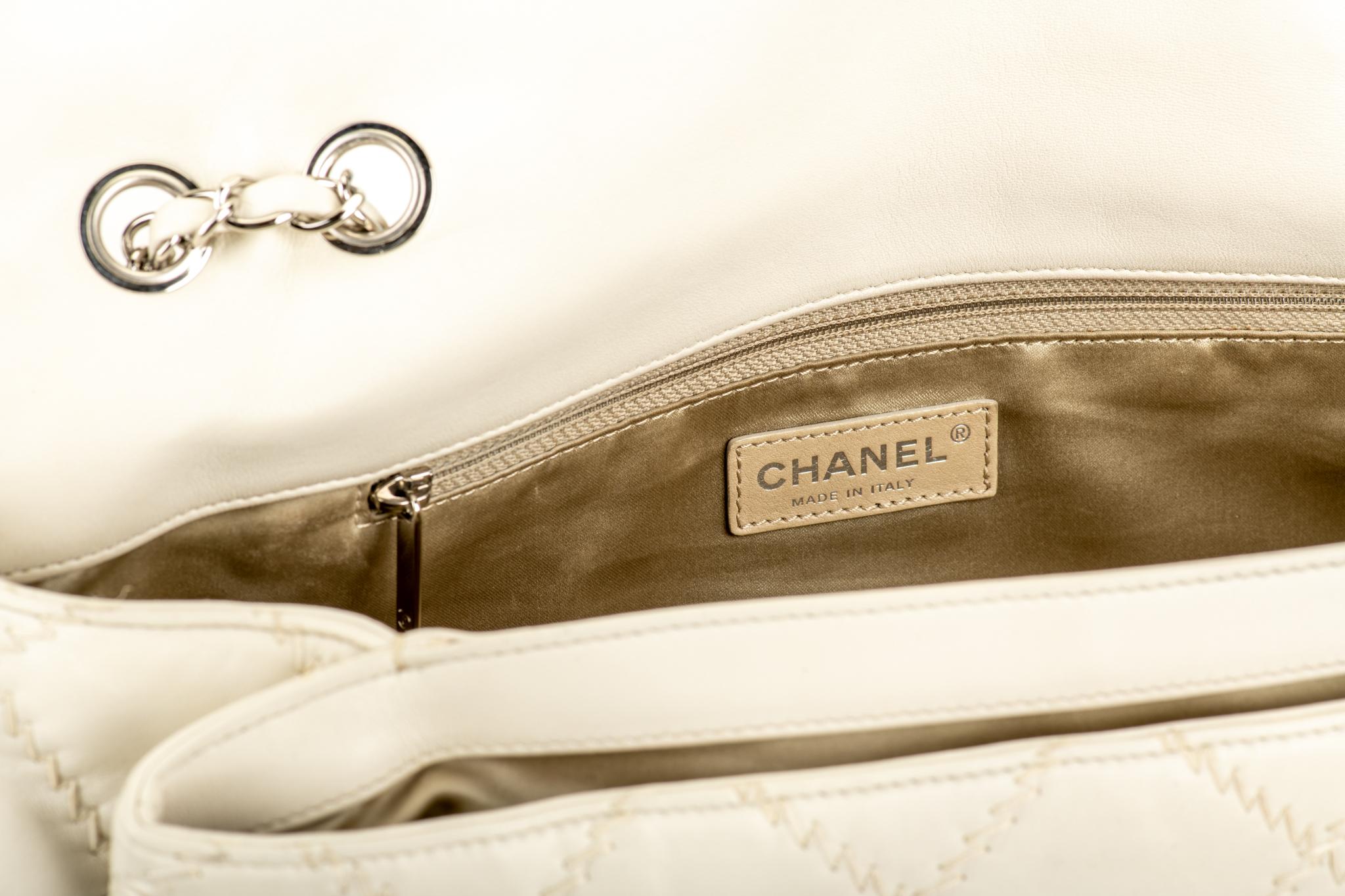 Women's Chanel Cream Stitched Jumbo Flap Bag