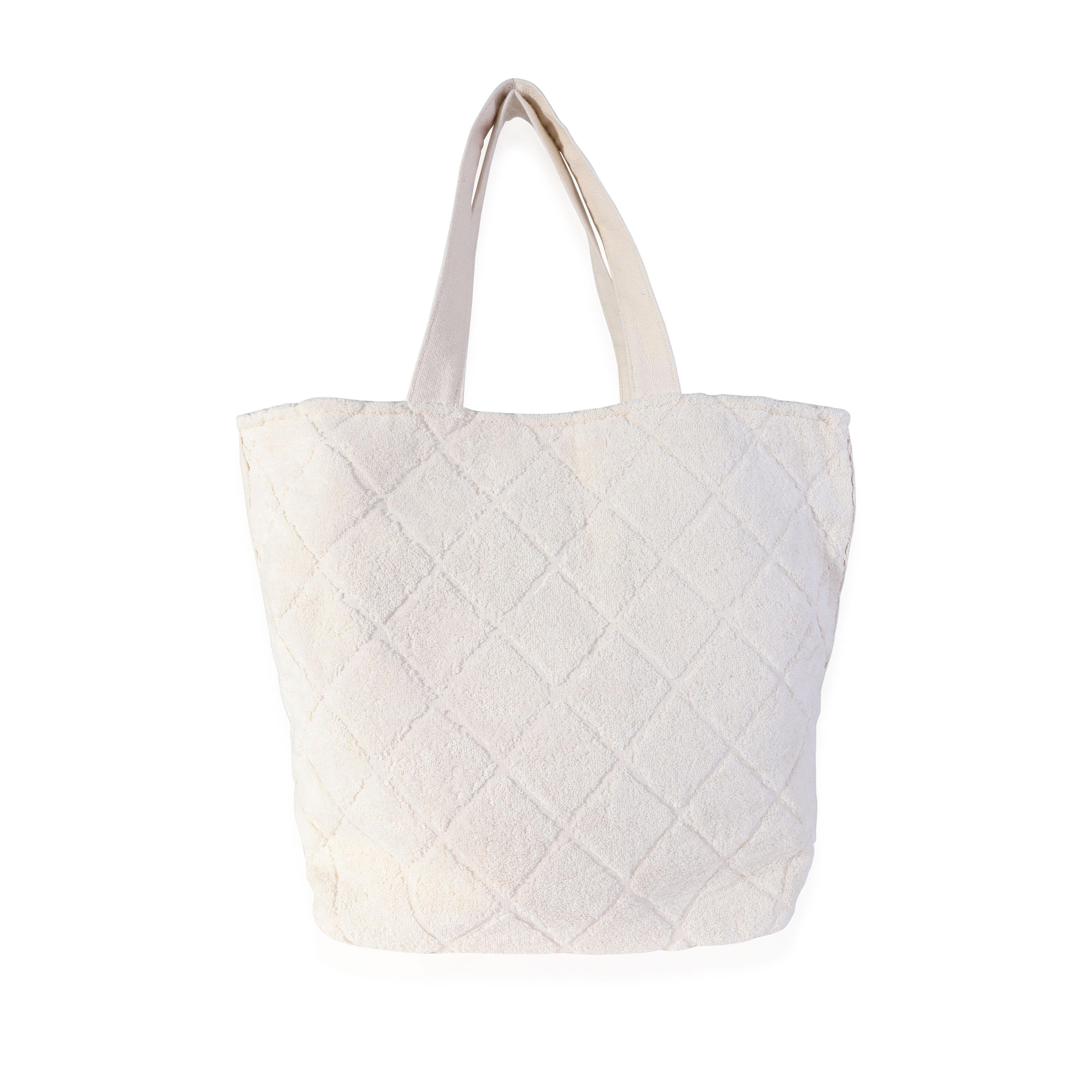 Beige Chanel Cream Terry Beach Tote with Towel and Pouch