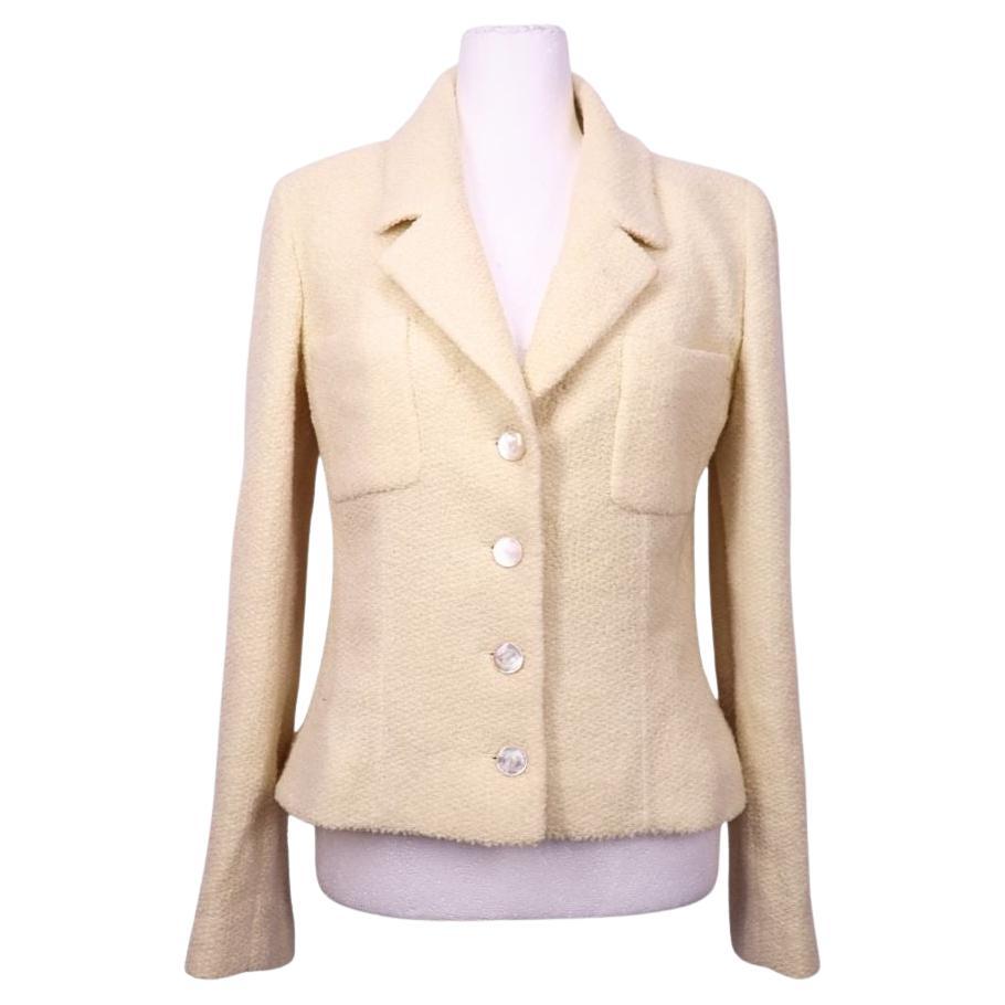 Chanel Cream Textured Button Front Jacket - FR 38 For Sale at 1stDibs