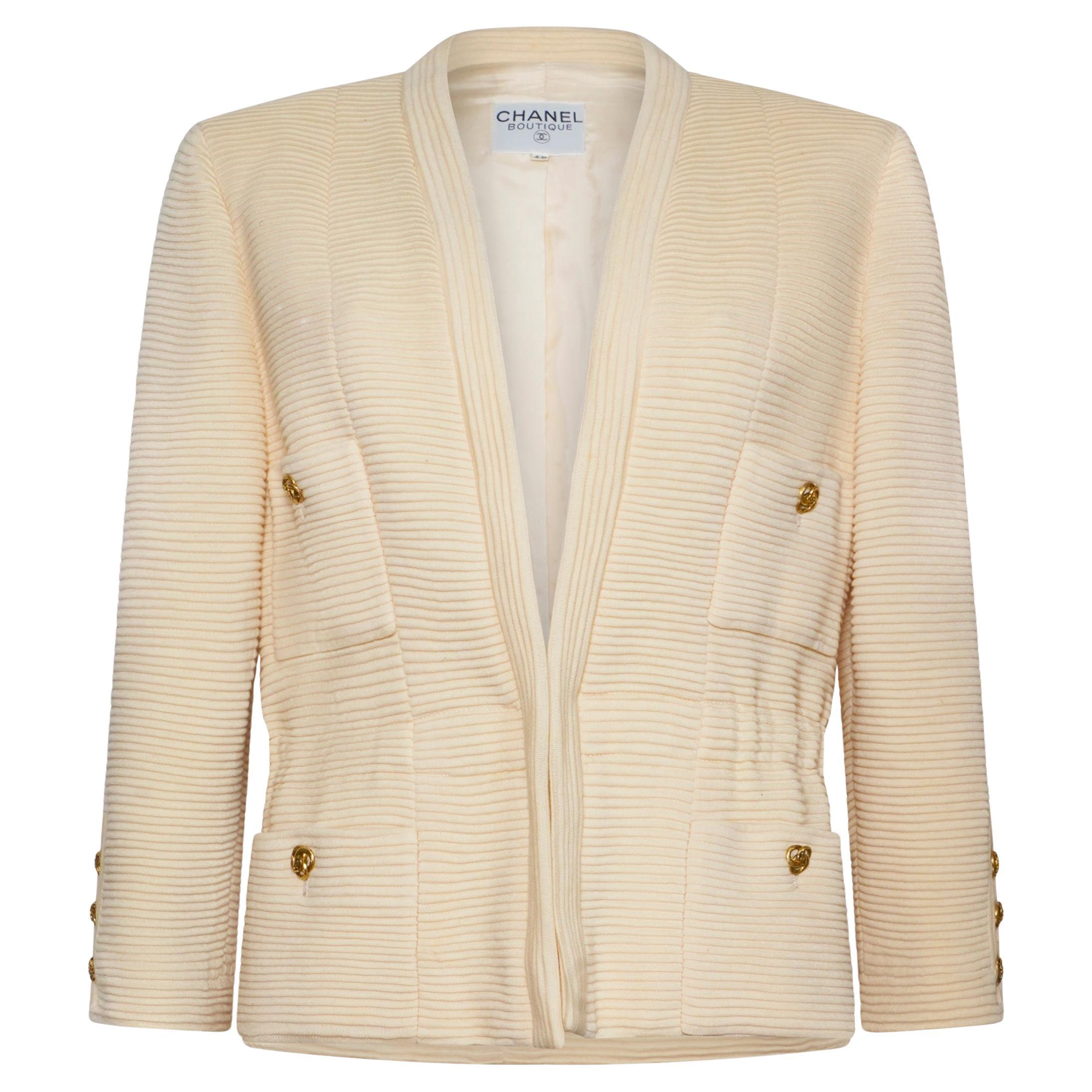 Chanel Cream Textured Jersey Jacket with Gold Buttons, Circa 1990s