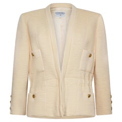Vintage Chanel Cream Textured Jersey Jacket with Gold Buttons, Circa 1990s