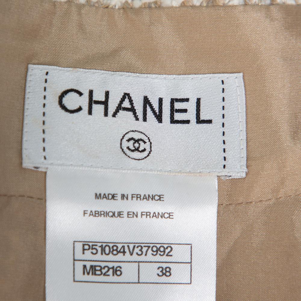 Brown Chanel Cream Tweed A-Line Skirt M