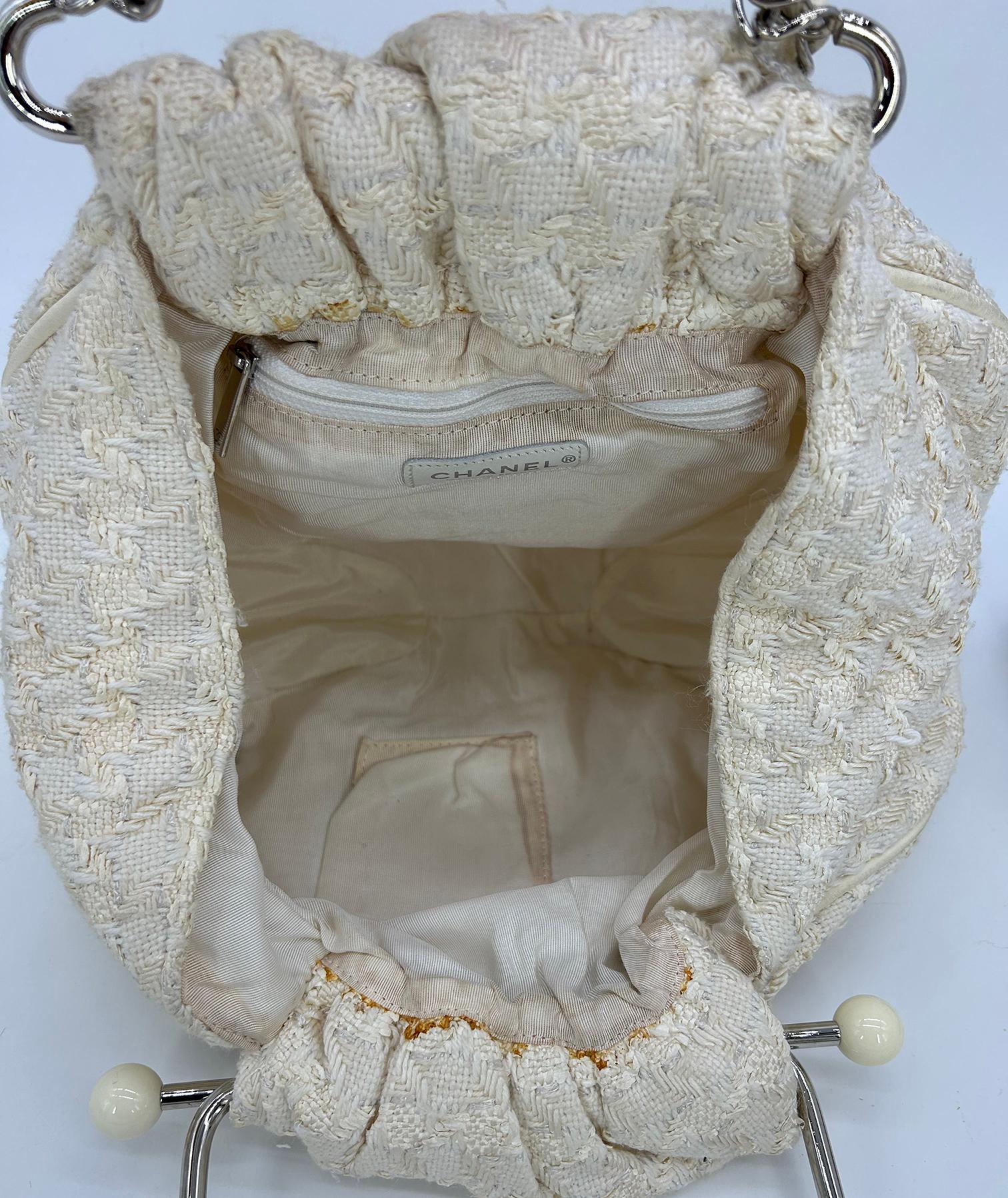 Chanel Cream Tweed Boucle Knitting Bag For Sale 6