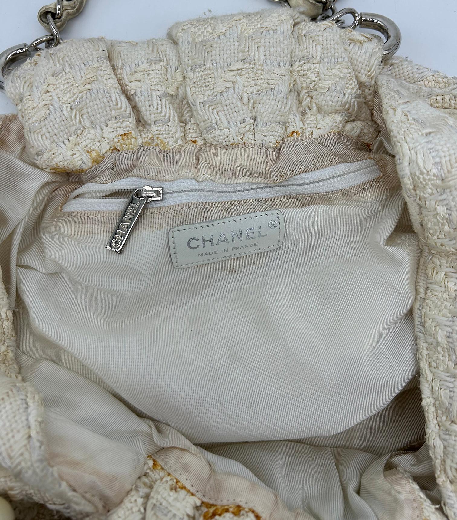 Chanel Cream Tweed Boucle Knitting Bag For Sale 7
