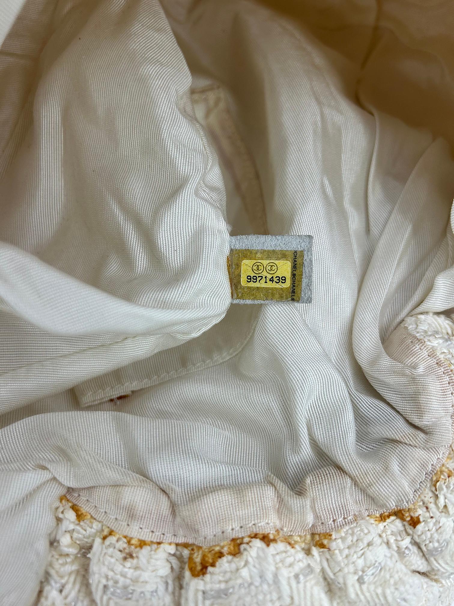 Chanel Cream Tweed Boucle Knitting Bag For Sale 9