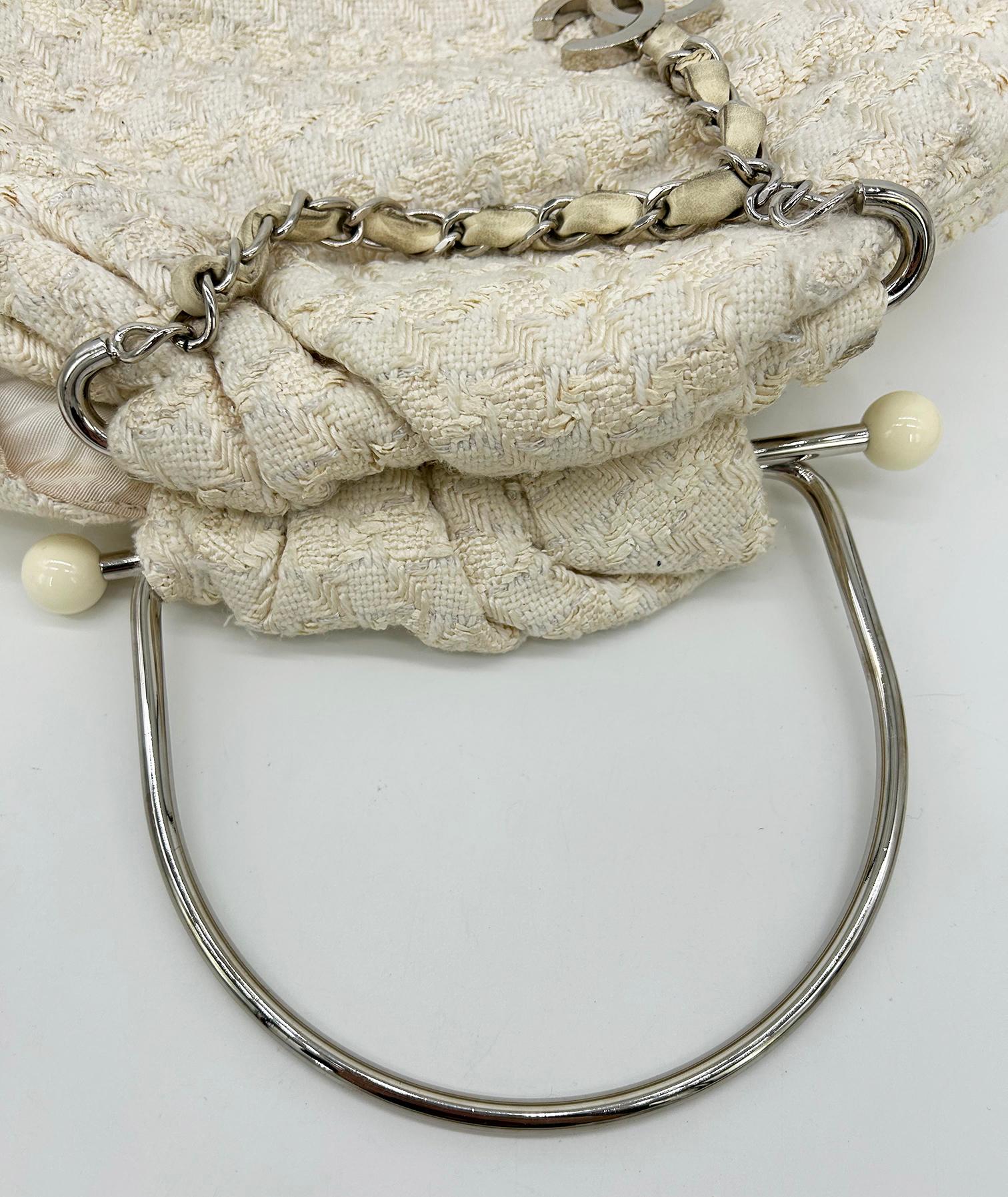Chanel Cream Tweed Boucle Knitting Bag For Sale 10