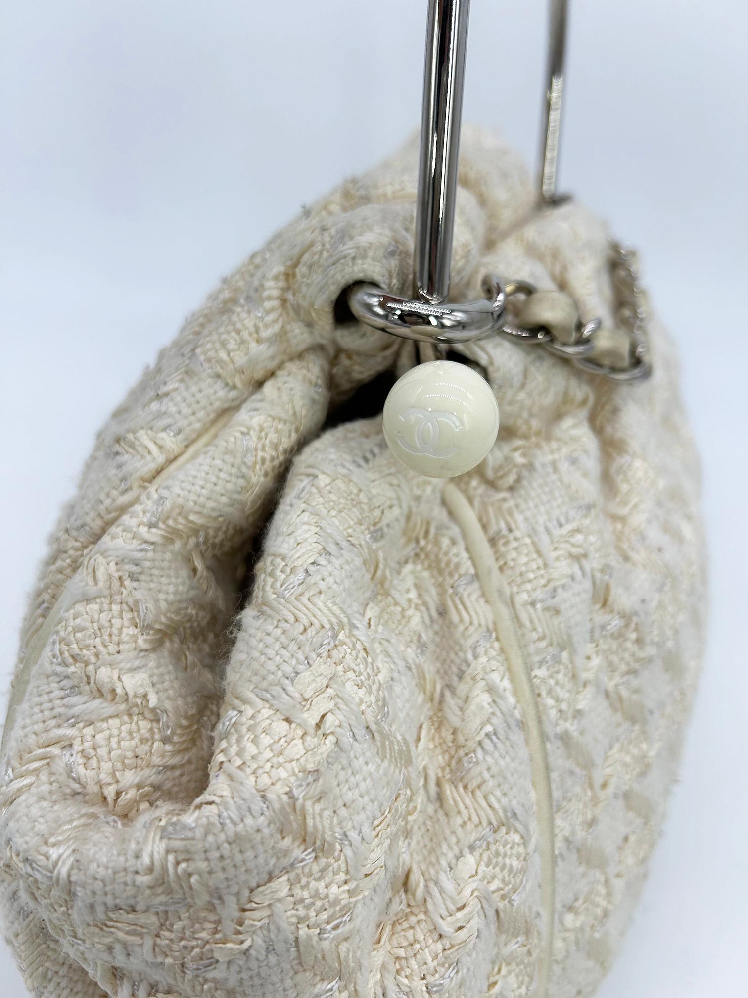 Chanel Cream Tweed Boucle Knitting Bag For Sale 1
