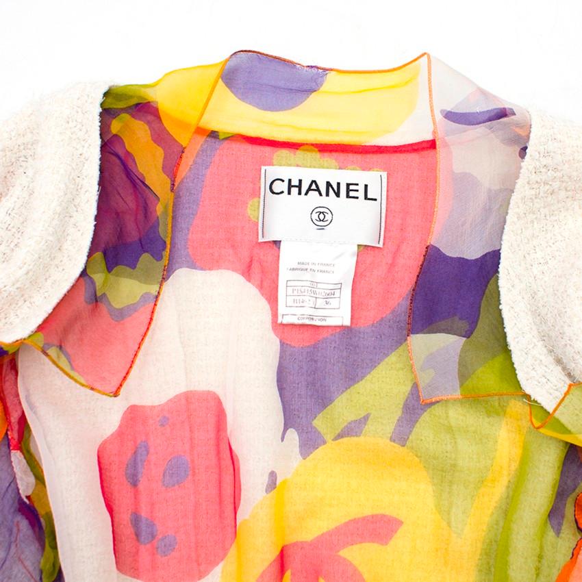 Women's Chanel Cream Tweed & Chiffon Jacket FR 36 For Sale