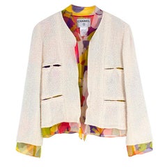 Chanel Jacke aus cremefarbenem Tweed & Chiffon - Größe US 4