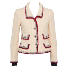 Chanel Cream Tweed Contrast Trim Detail Button Front Aztec Jacket M