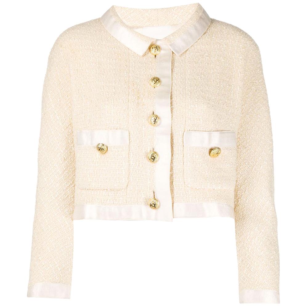 Chanel Cream Tweed Crop Jacket at 1stDibs