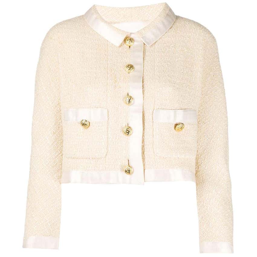 Chanel Cream Tweed Crop Jacket at 1stDibs | cream chanel jacket, chanel ...