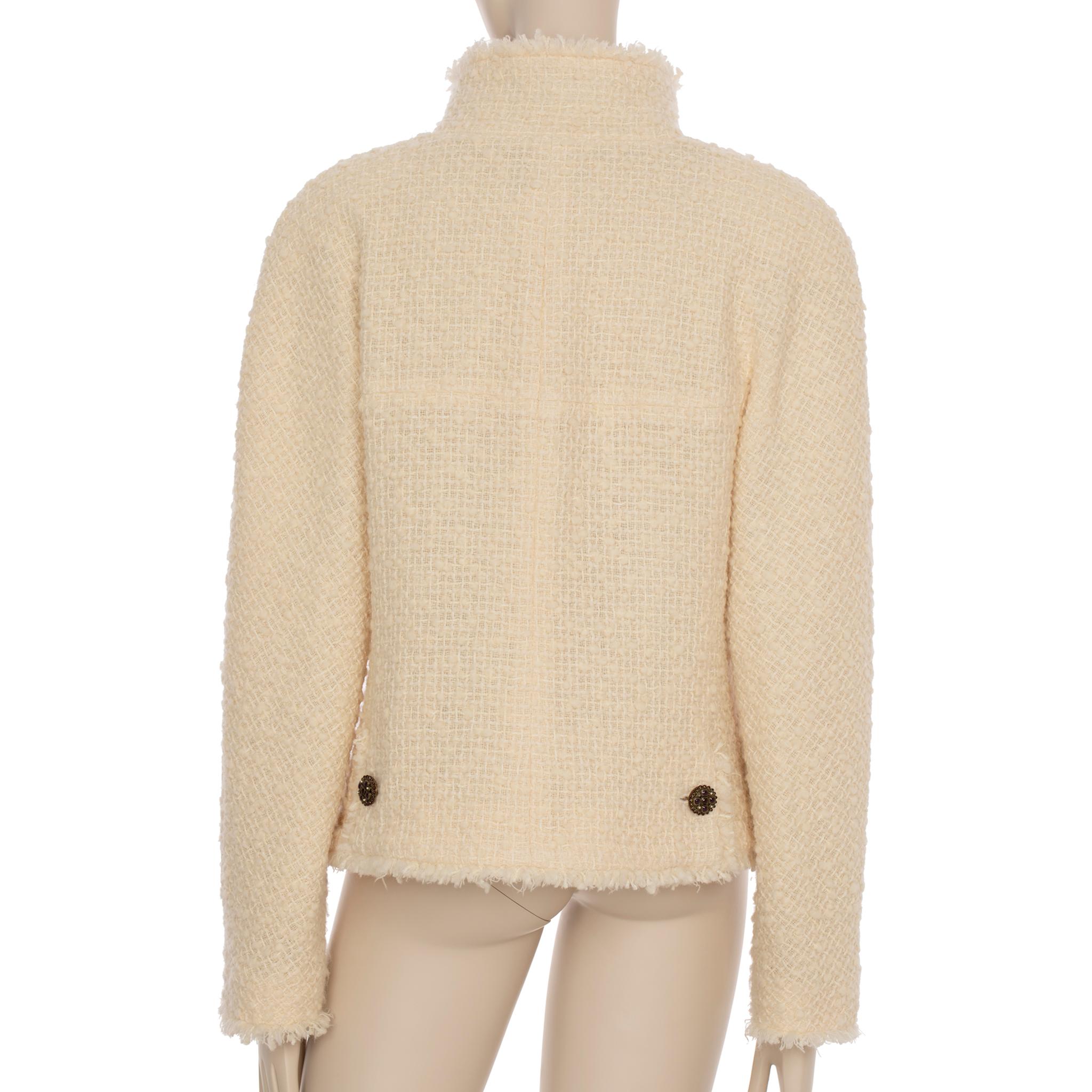 Chanel Cream Tweed Jacket With Plaid Lining 42 FR For Sale 3