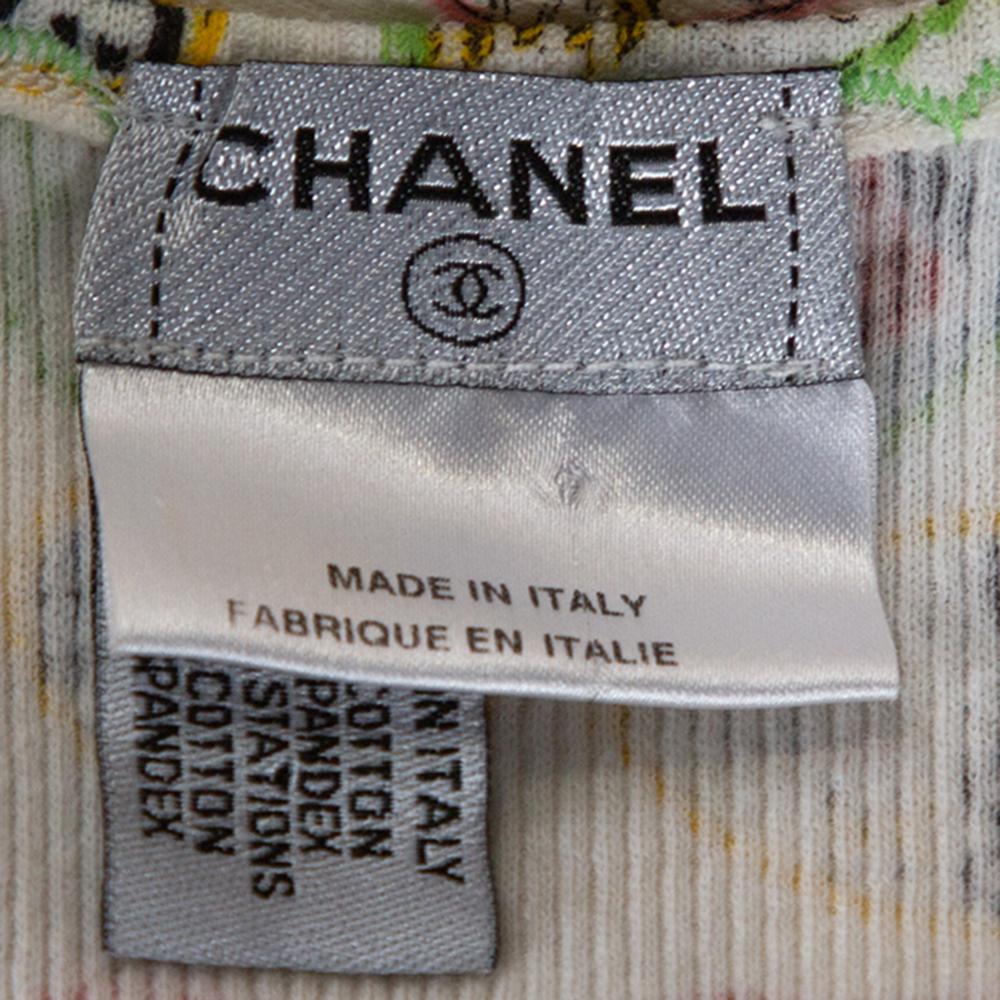 Women's Chanel Cream Valentine Print Ribbed Cotton Sleeveless Top L