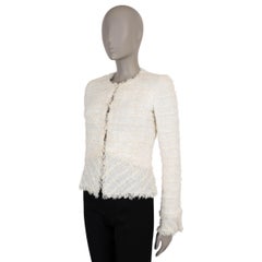 CHANEL cream viscose 05P SEQUIN FRINGE TRIM TWEED Jacket 38 S